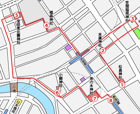 人形町界隈コース地図 七福神めぐりコース地図